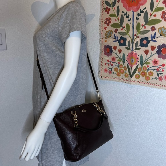 Coach Mini Kelsey Oxblood Pebbled Leather Satchel - Picture 3 of 10